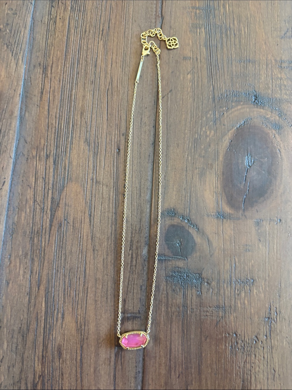 Kendra Scott Gold Necklace with Pink Oval Stone